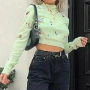 Zara green embroidery top